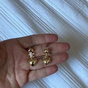 Gold Heart Dangle Earrings